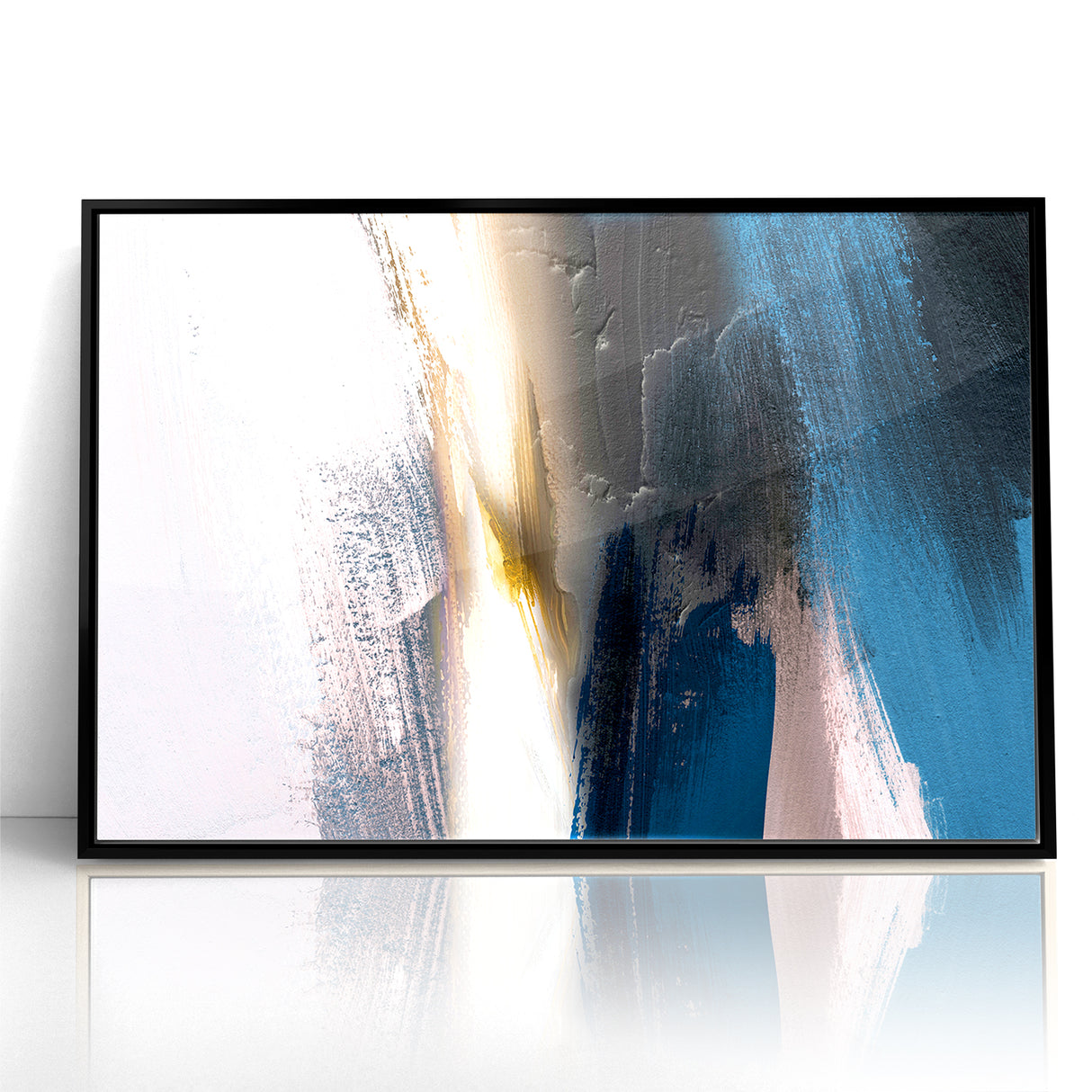 Deep Blue Abstract | Minimalist Brush Strokes Canvas Art