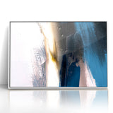 Deep Blue Abstract | Minimalist Brush Strokes Canvas Art