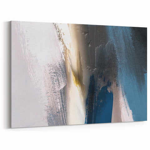 Deep Blue Abstract | Minimalist Brush Strokes Canvas Art