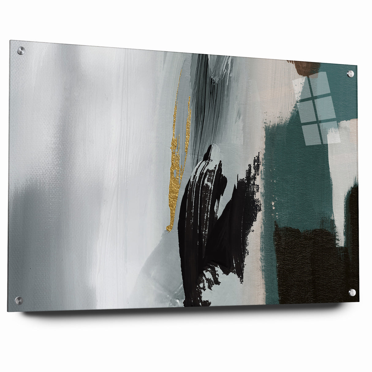 Modern Minimalist Strokes | Black, White & Teal Canvas Art