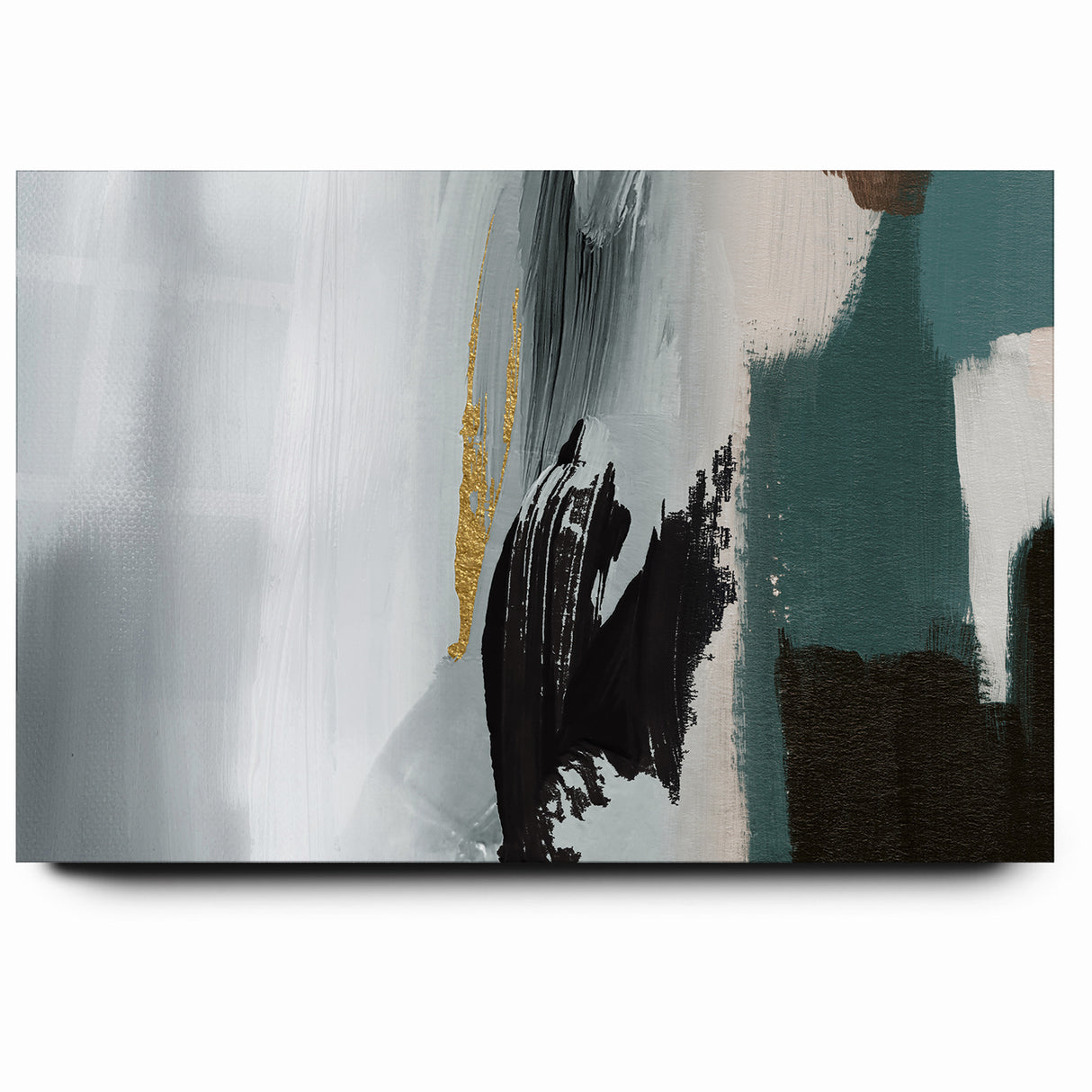 Modern Minimalist Strokes | Black, White & Teal Canvas Art