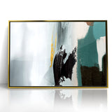 Modern Minimalist Strokes | Black, White & Teal Canvas Art