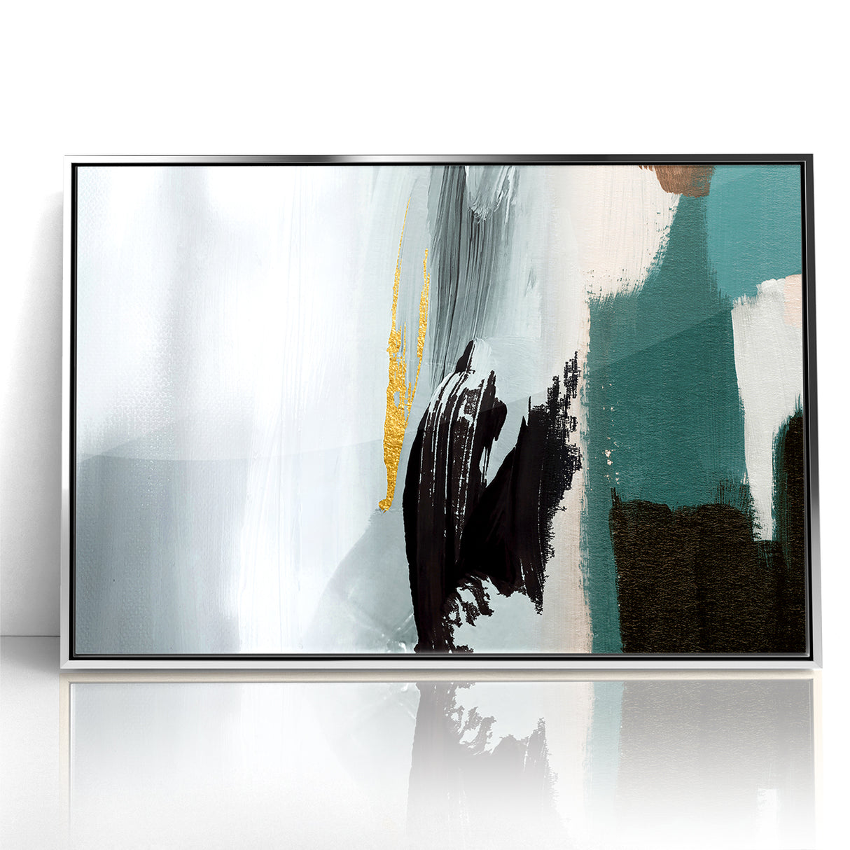 Modern Minimalist Strokes | Black, White & Teal Canvas Art