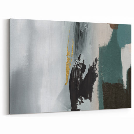 Modern Minimalist Strokes | Black, White & Teal Canvas Art