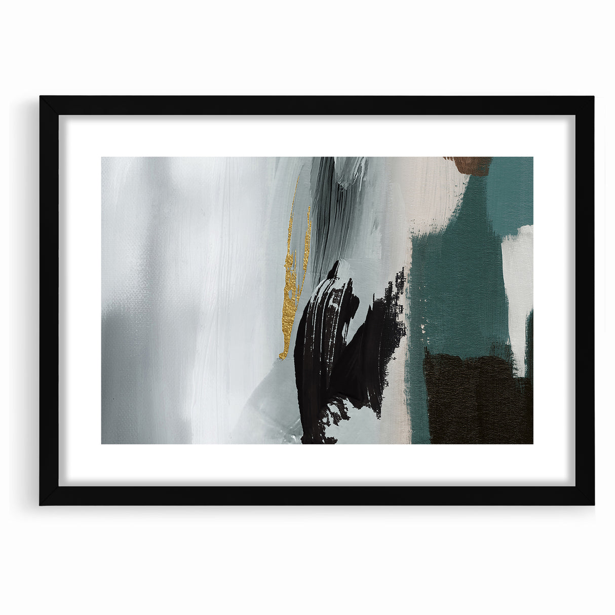 Modern Minimalist Strokes | Black, White & Teal Canvas Art