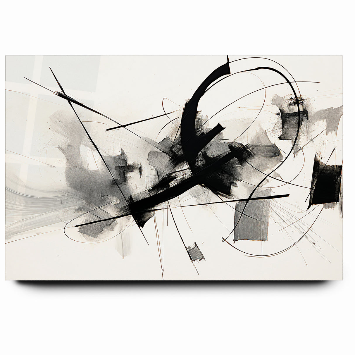 Modern Black and White Abstract Canvas - Dynamic Monochrome Art