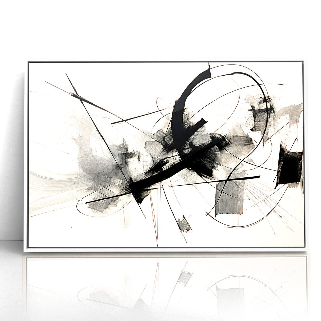 Modern Black and White Abstract Canvas - Dynamic Monochrome Art