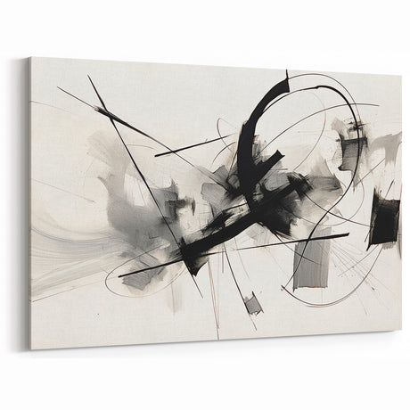 Modern Black and White Abstract Canvas - Dynamic Monochrome Art
