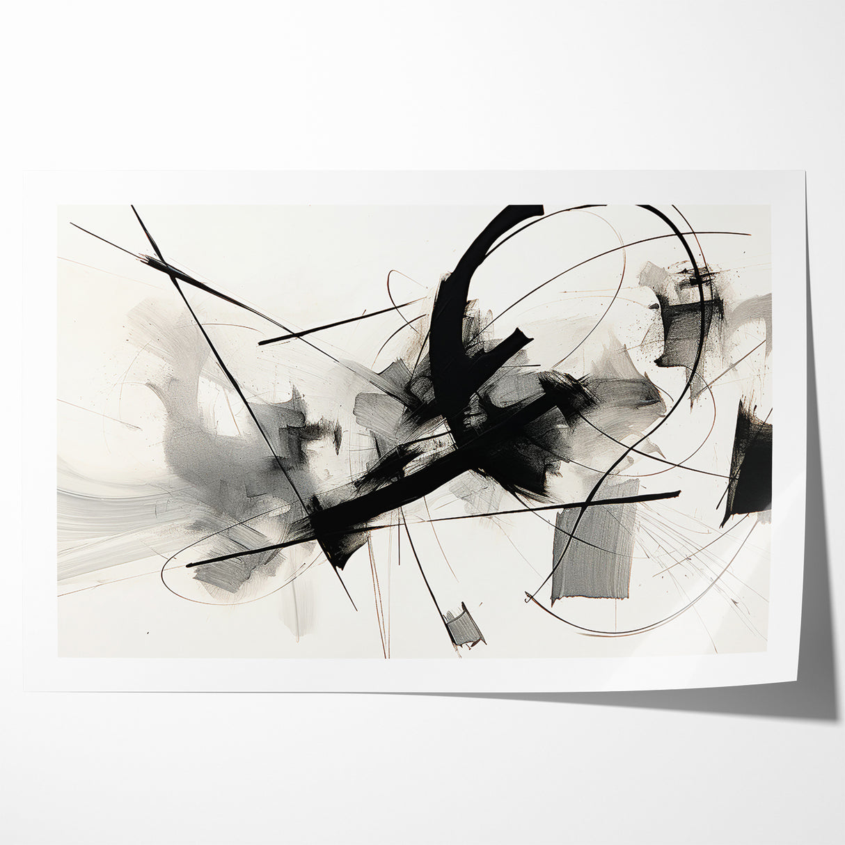 Modern Black and White Abstract Canvas - Dynamic Monochrome Art