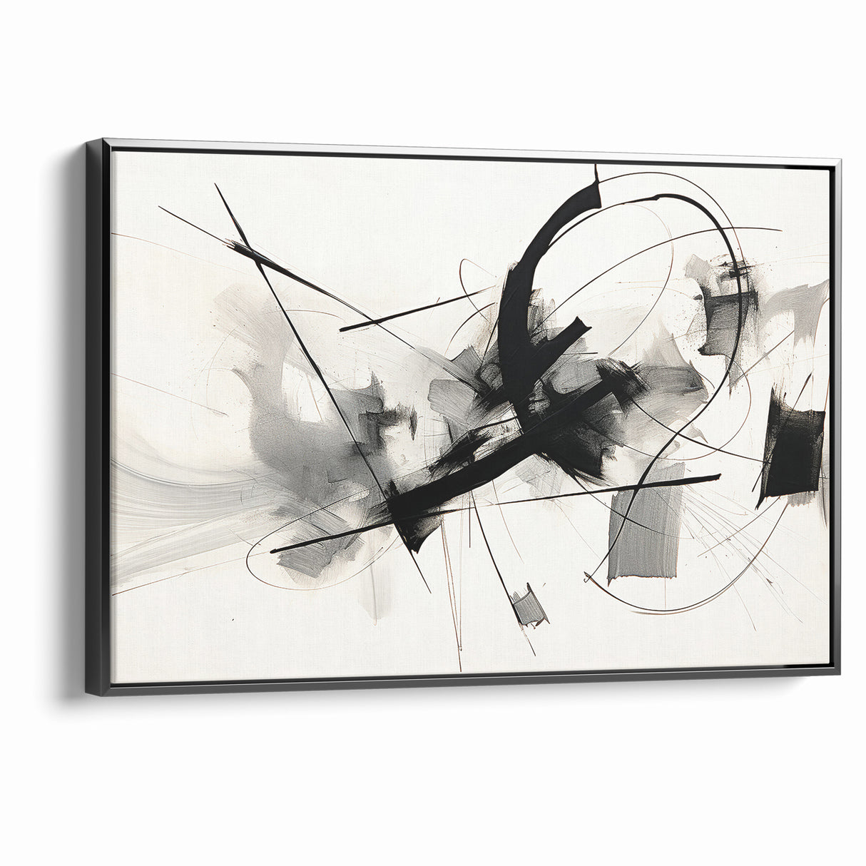Modern Black and White Abstract Canvas - Dynamic Monochrome Art