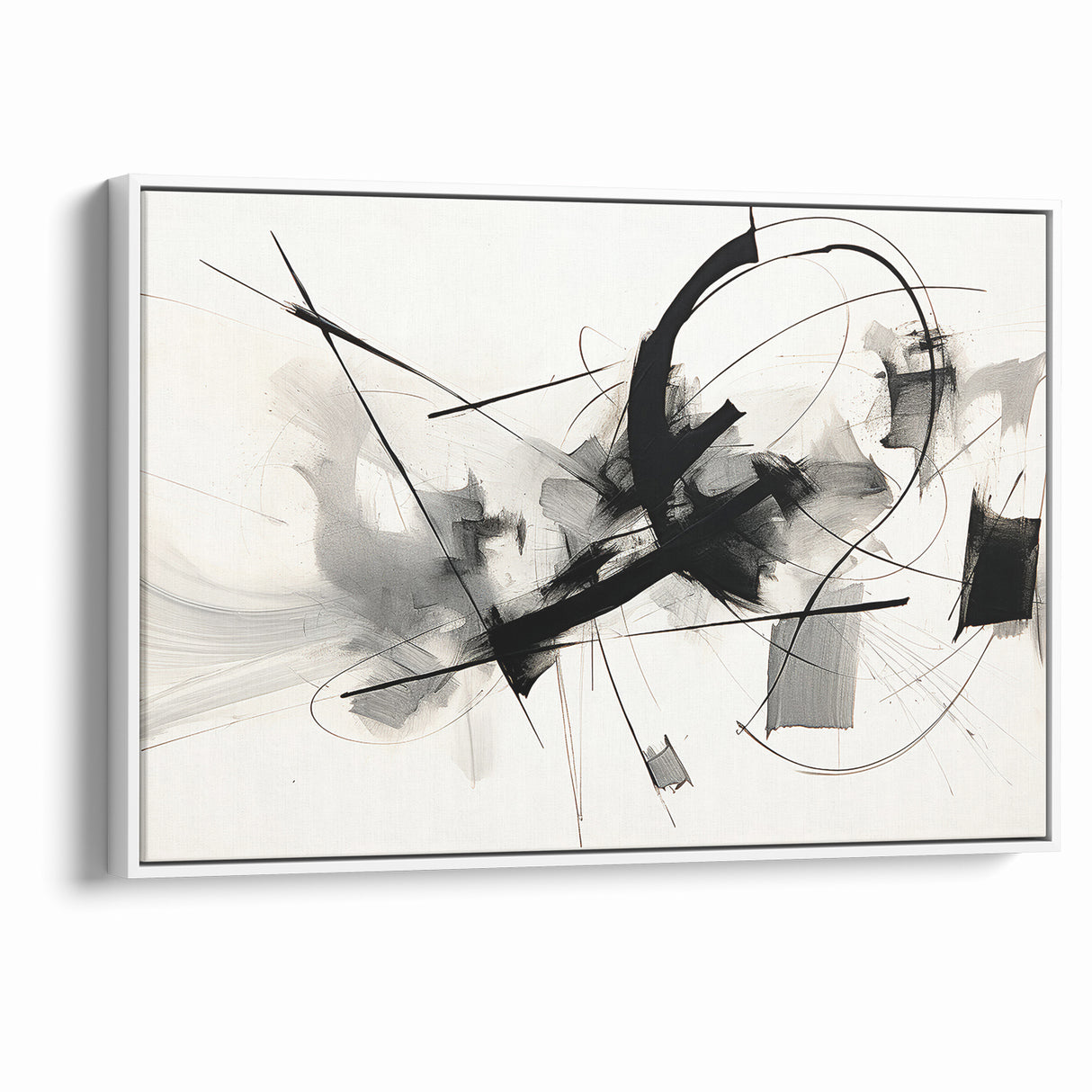 Modern Black and White Abstract Canvas - Dynamic Monochrome Art