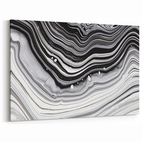 Modern Black and White Abstract Canvas - Dynamic Monochrome Swirls