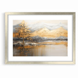 Golden Tree and Mountains Modern Landscape Abstract Wall Art