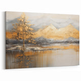 Golden Tree and Mountains Modern Landscape Abstract Wall Art