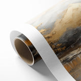 Golden Tree and Mountains Modern Landscape Abstract Wall Art
