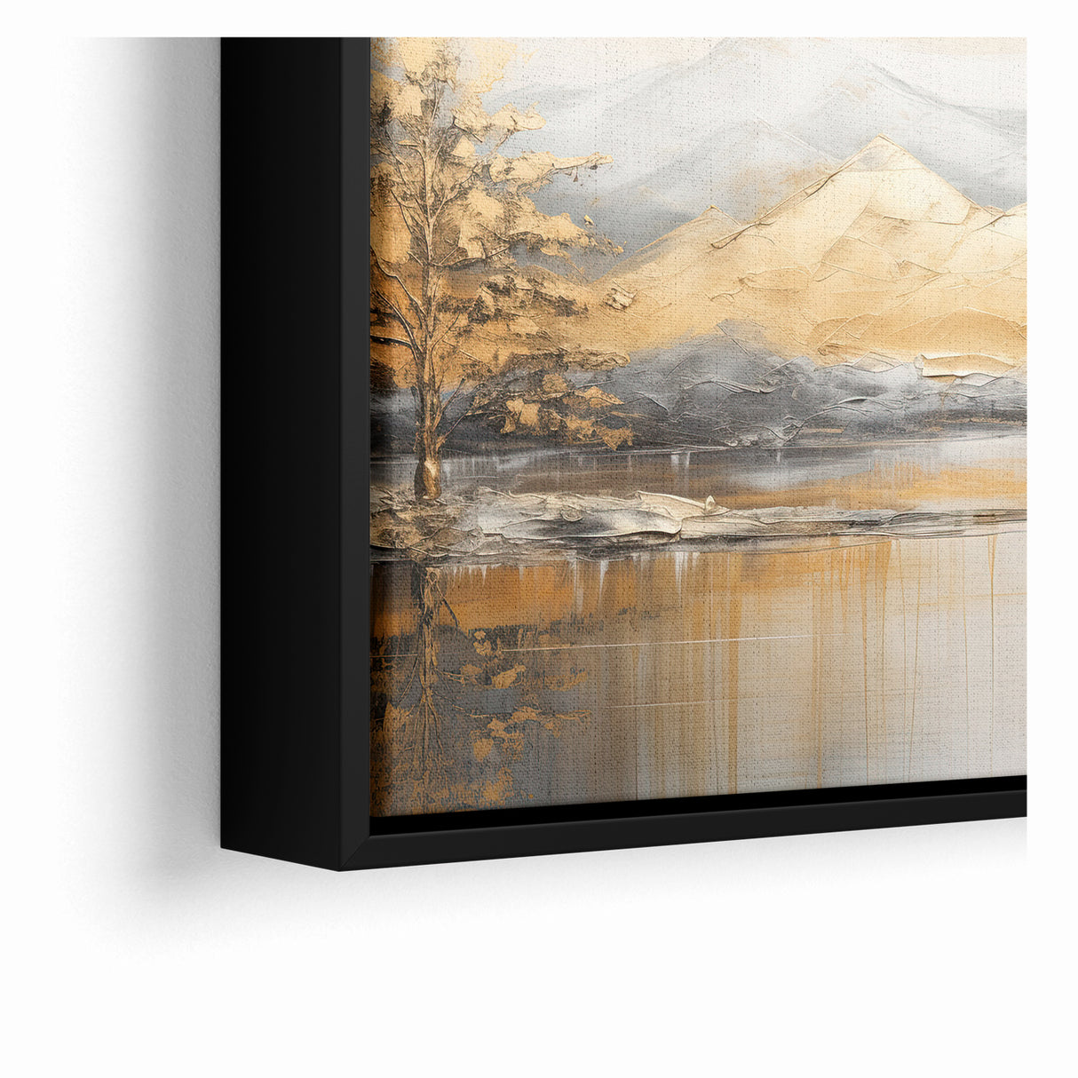 Golden Tree and Mountains Modern Landscape Abstract Wall Art