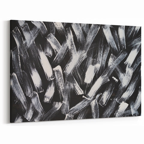 Dynamic Black and White Abstract Canvas - Modern Monochrome Art