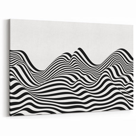 Modern Black and White Abstract Art | Wavy Monochrome Canvas Design