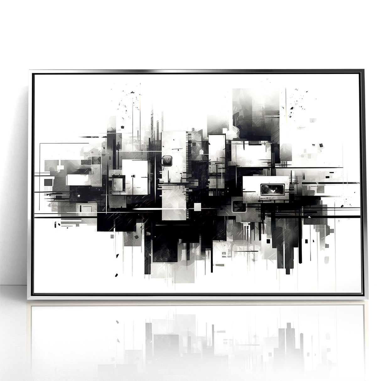 Geometric Black and White Abstract Art | Modern Monochrome Canvas