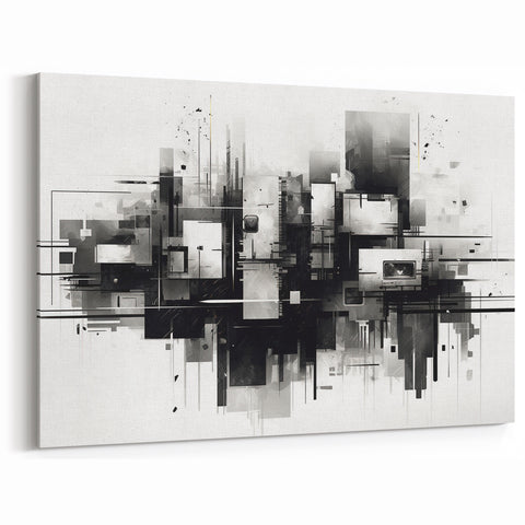 Geometric Black and White Abstract Art | Modern Monochrome Canvas
