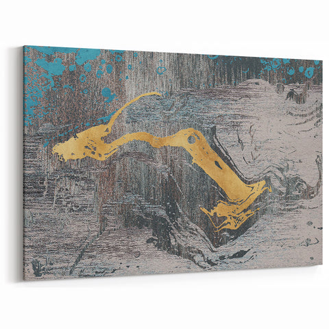 Golden Brush Strokes on Textured Abstract Line Art - Modern Wall Decor