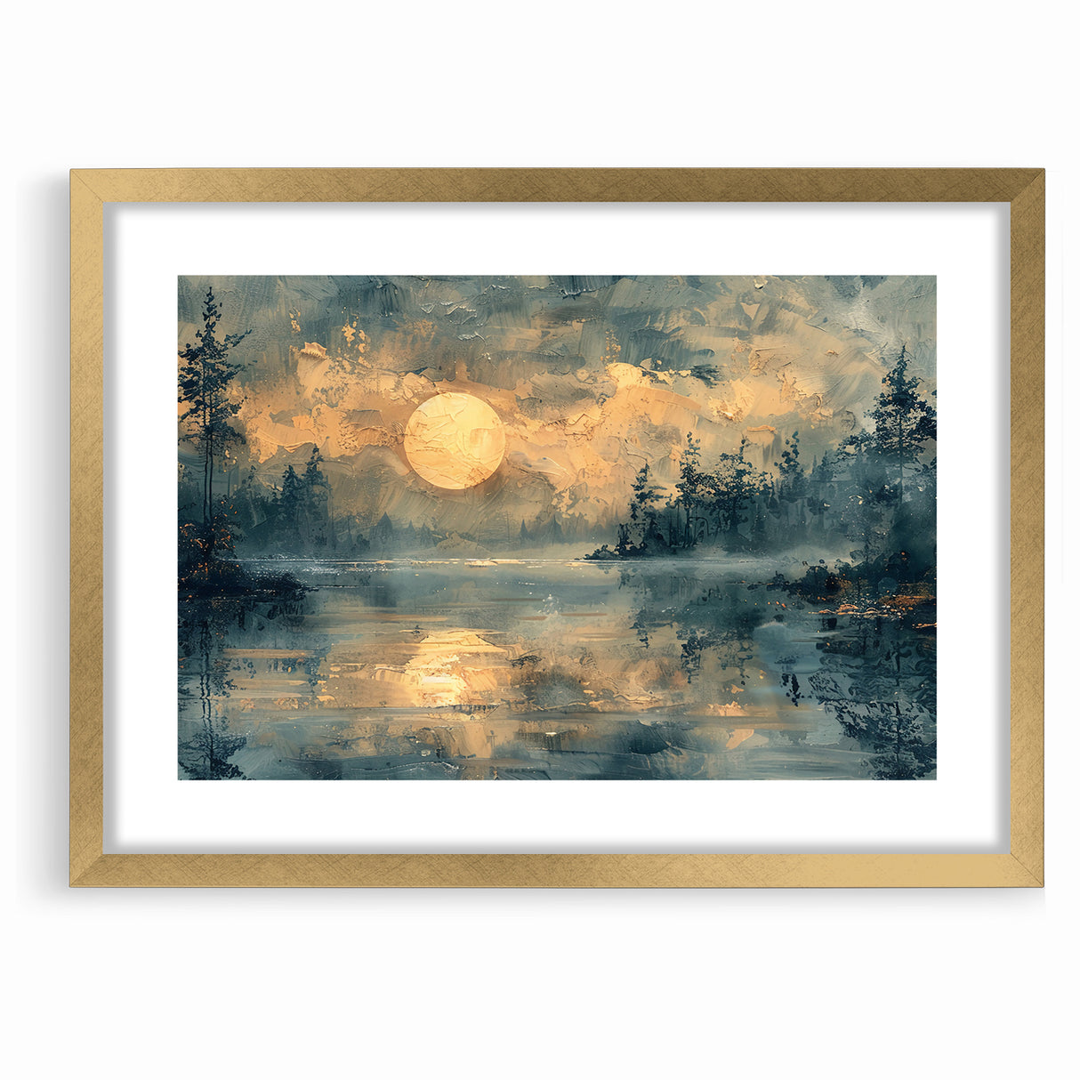 Abstract Nature Prints - Moonlit Lake Tranquility Wall Art