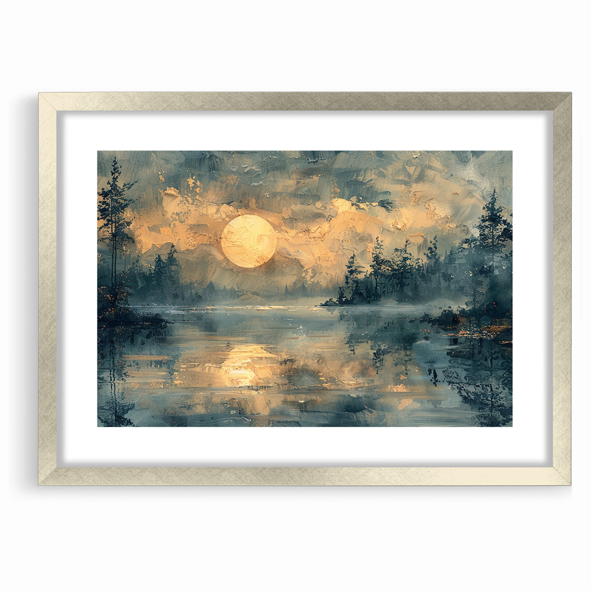 Abstract Nature Prints - Moonlit Lake Tranquility Wall Art