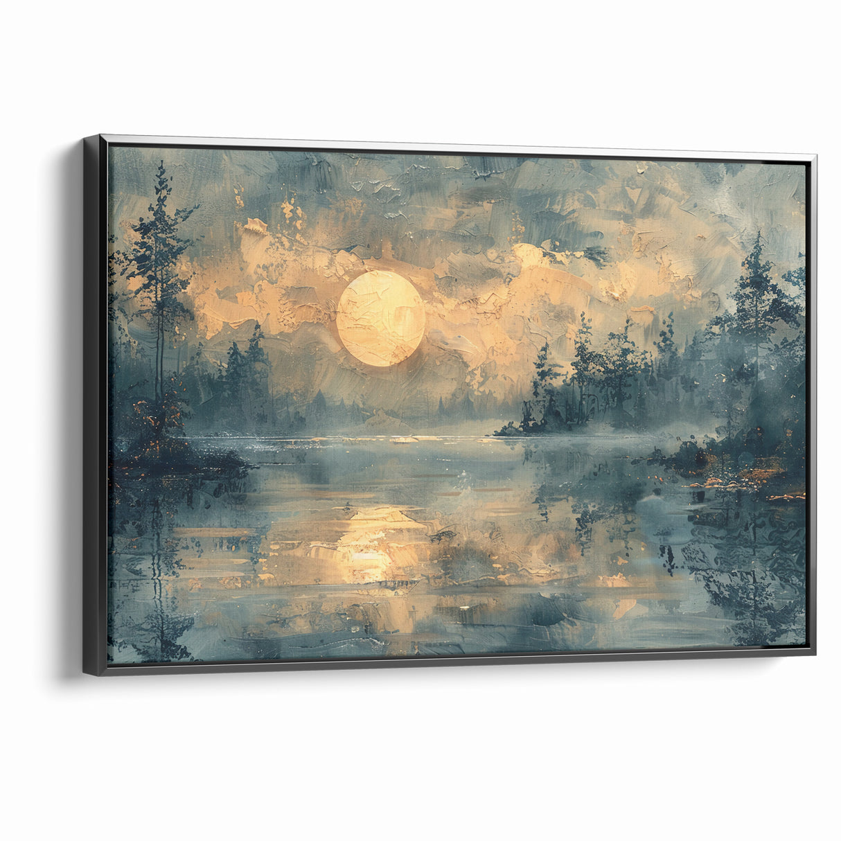 Abstract Nature Prints - Moonlit Lake Tranquility Wall Art