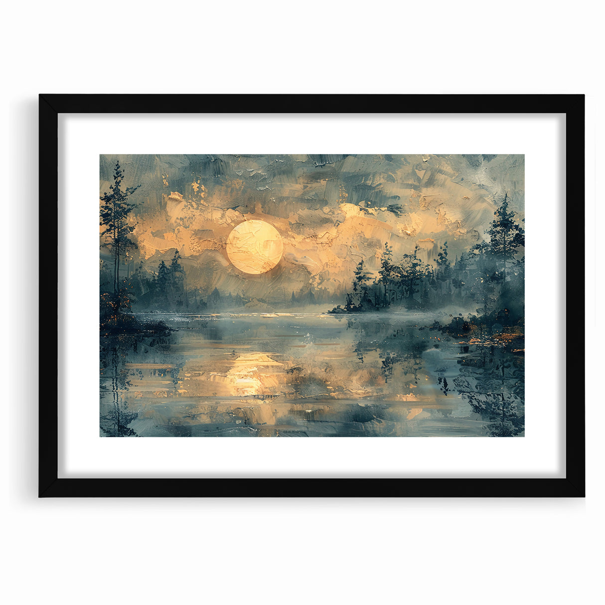 Abstract Nature Prints - Moonlit Lake Tranquility Wall Art