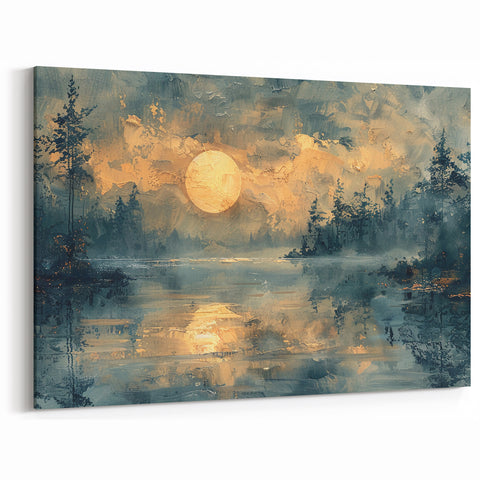 Abstract Nature Prints - Moonlit Lake Tranquility Wall Art