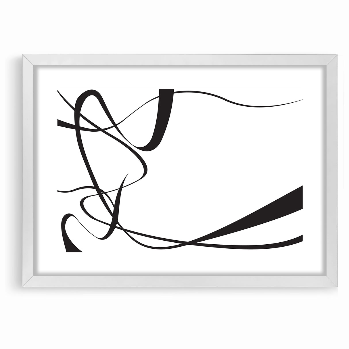 Curved Black and White Abstract Art | Minimalist Monochrome Canvas