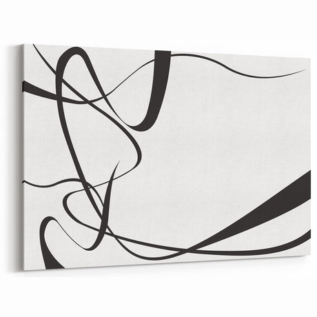 Curved Black and White Abstract Art | Minimalist Monochrome Canvas