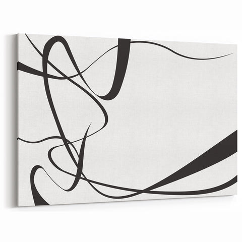 Curved Black and White Abstract Art | Minimalist Monochrome Canvas