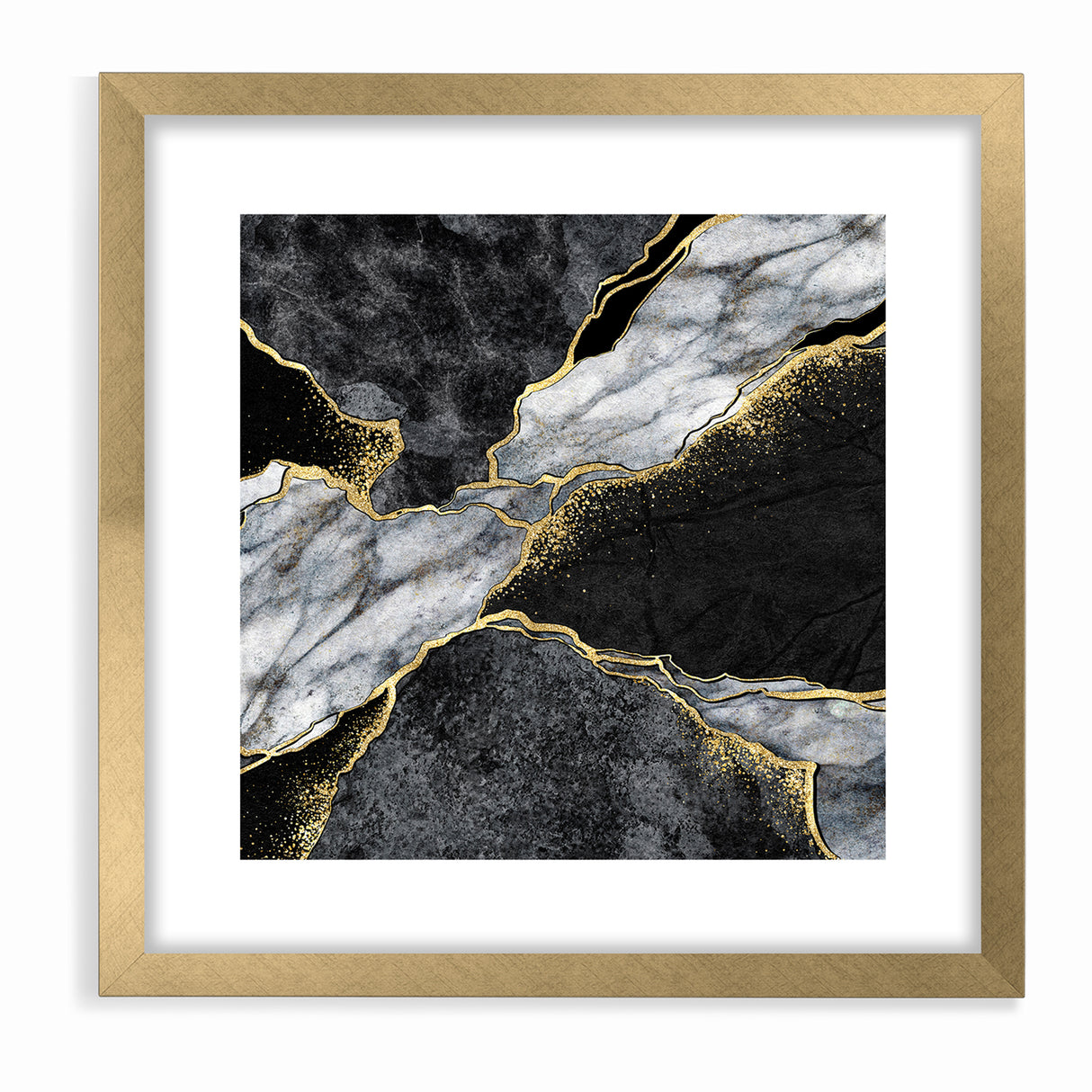 Elegant Black and White Abstract Art with Gold | Monochrome Canvas
