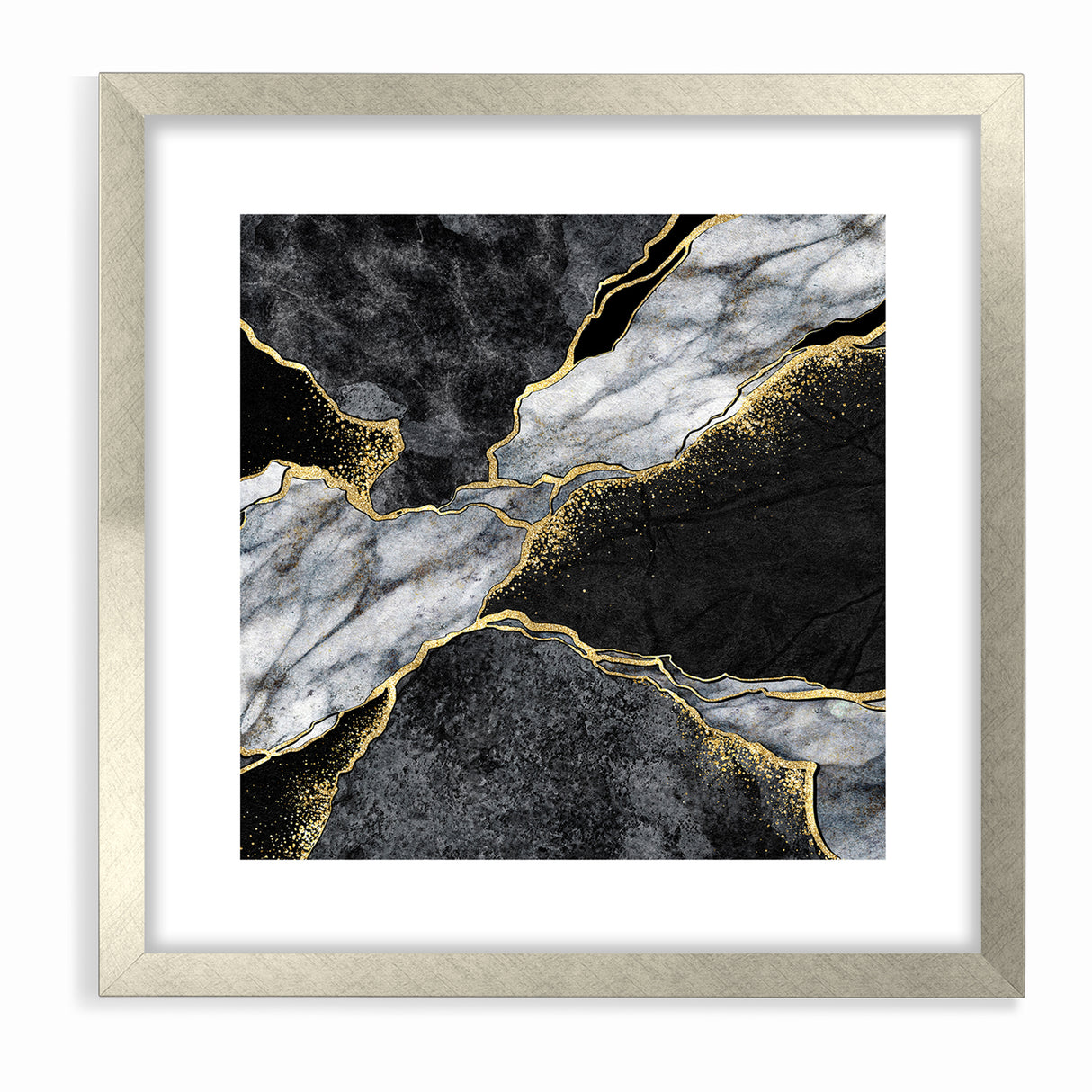 Elegant Black and White Abstract Art with Gold | Monochrome Canvas