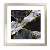 Elegant Black and White Abstract Art with Gold | Monochrome Canvas