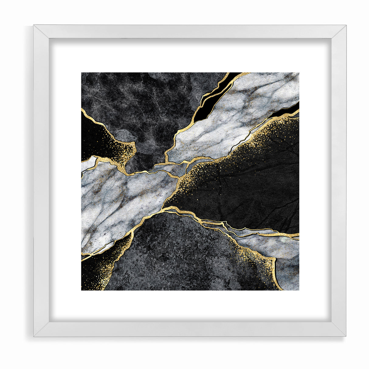Elegant Black and White Abstract Art with Gold | Monochrome Canvas