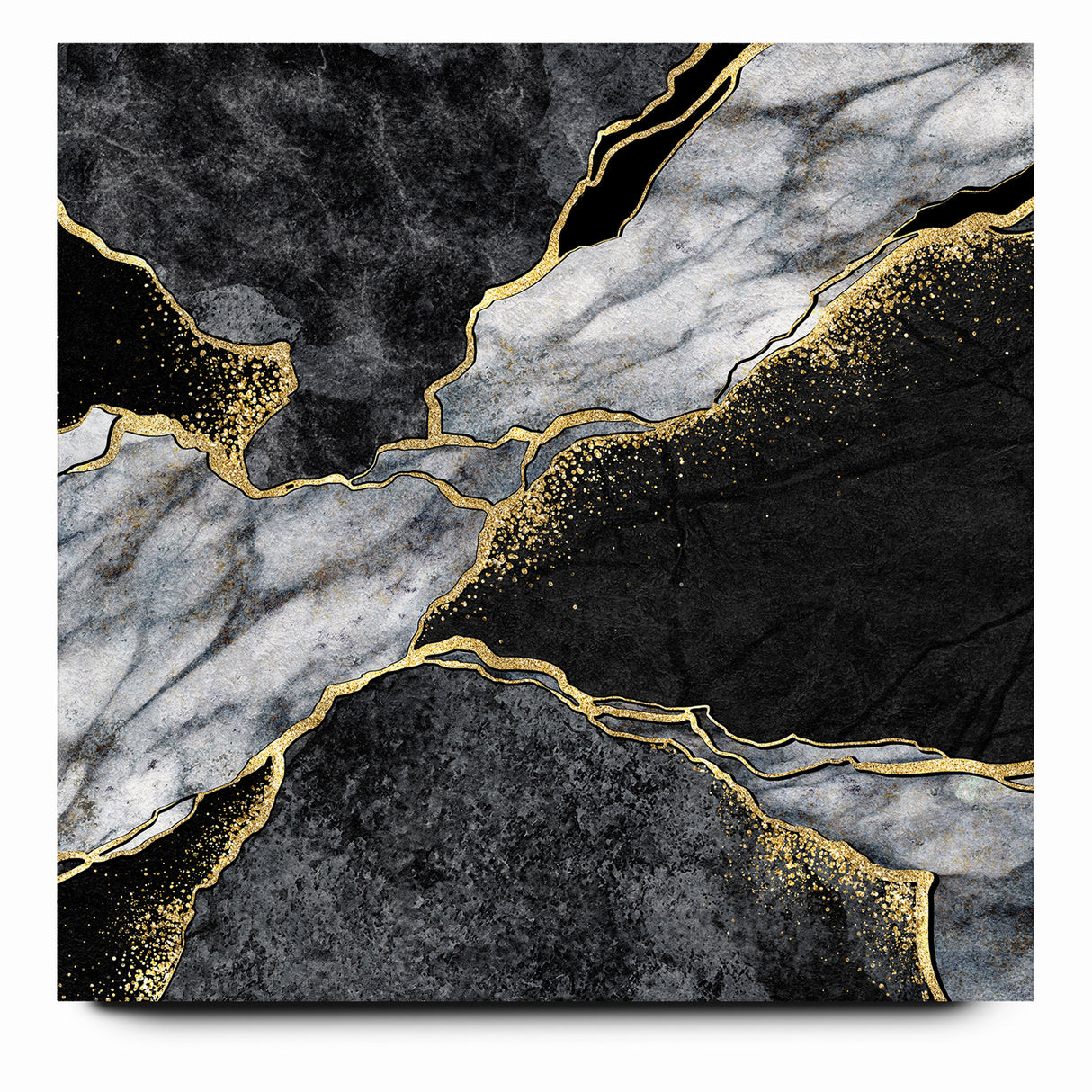 Elegant Black and White Abstract Art with Gold | Monochrome Canvas