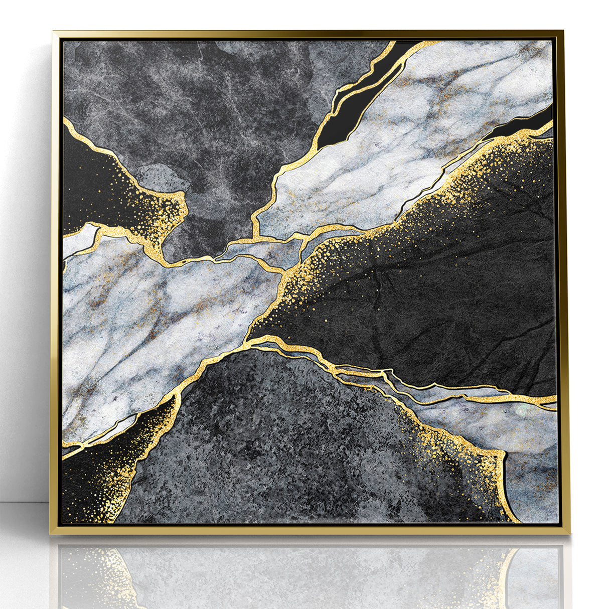 Elegant Black and White Abstract Art with Gold | Monochrome Canvas