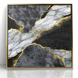 Elegant Black and White Abstract Art with Gold | Monochrome Canvas