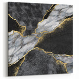 Elegant Black and White Abstract Art with Gold | Monochrome Canvas