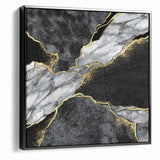 Elegant Black and White Abstract Art with Gold | Monochrome Canvas