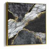 Elegant Black and White Abstract Art with Gold | Monochrome Canvas