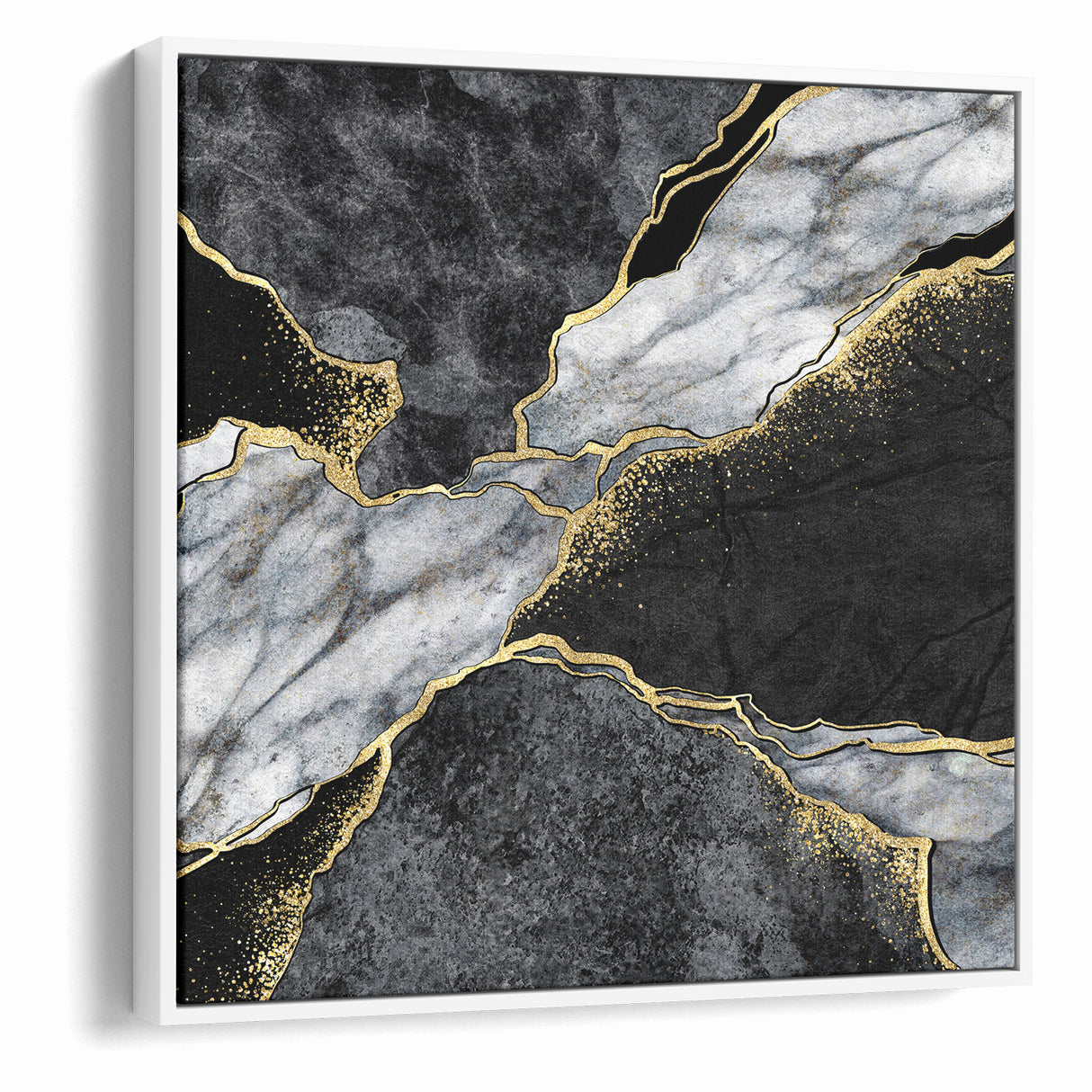 Elegant Black and White Abstract Art with Gold | Monochrome Canvas