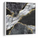 Elegant Black and White Abstract Art with Gold | Monochrome Canvas