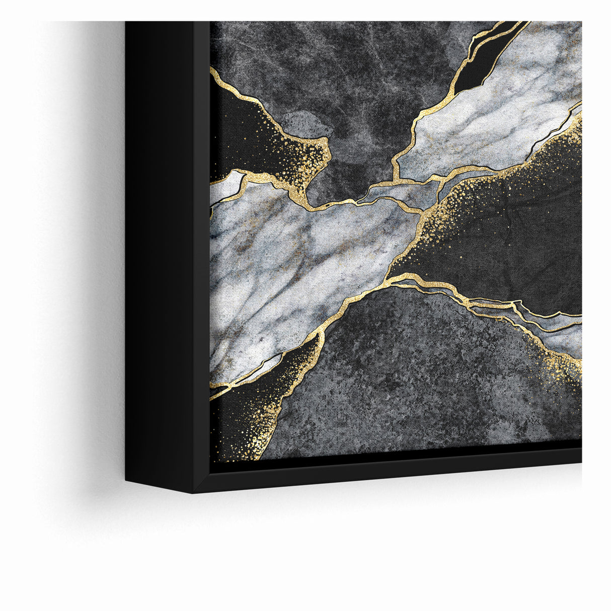 Elegant Black and White Abstract Art with Gold | Monochrome Canvas