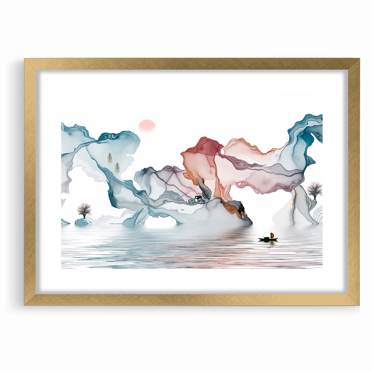Modern Landscape Wall Decor - Serene Water and Translucent Forms Art