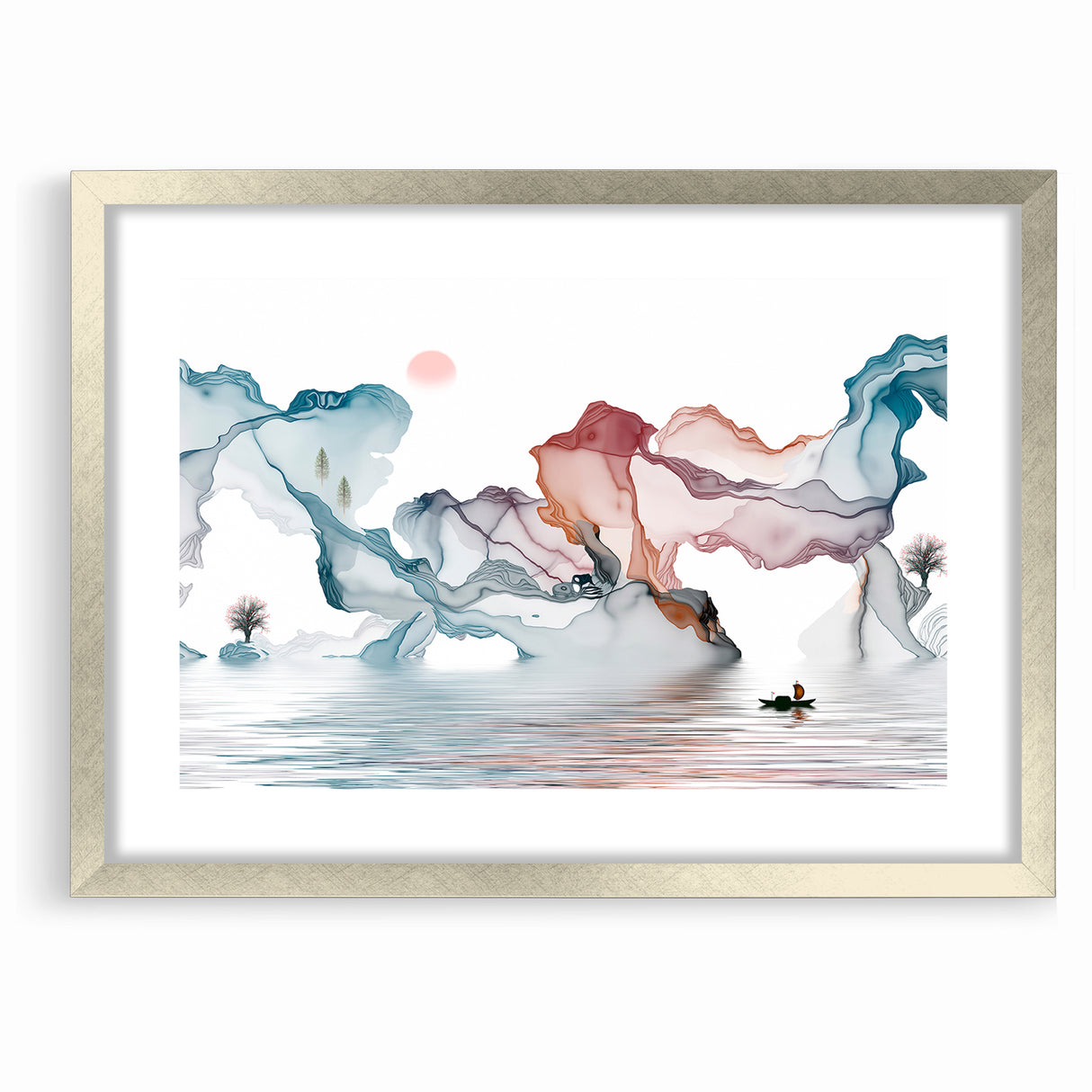 Modern Landscape Wall Decor - Serene Water and Translucent Forms Art