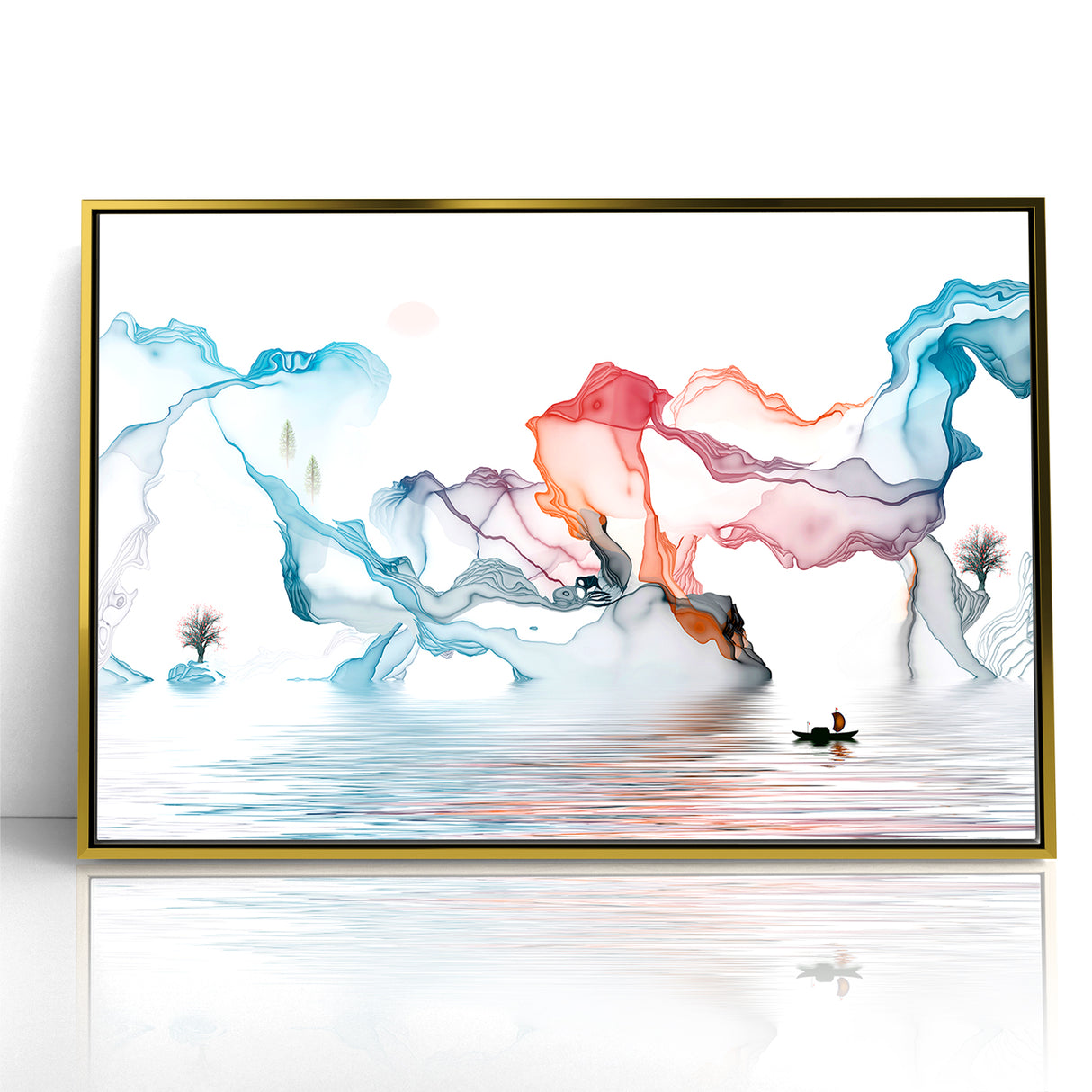 Modern Landscape Wall Decor - Serene Water and Translucent Forms Art