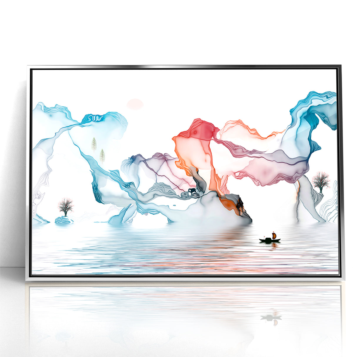 Modern Landscape Wall Decor - Serene Water and Translucent Forms Art
